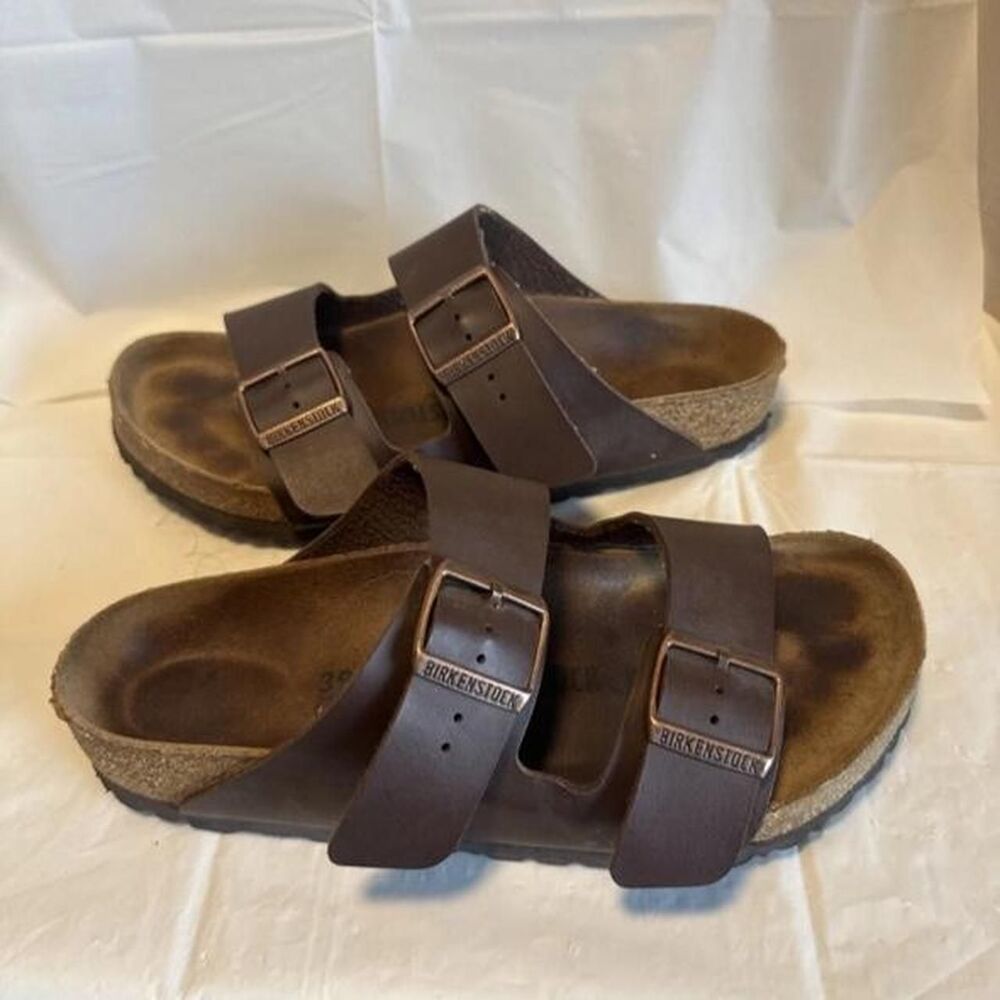 Birkenstock Women's Size 9 Birkibuc Brown Leather Slides Sandals
